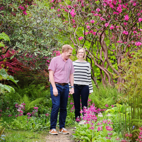 Couple admiring the flowers